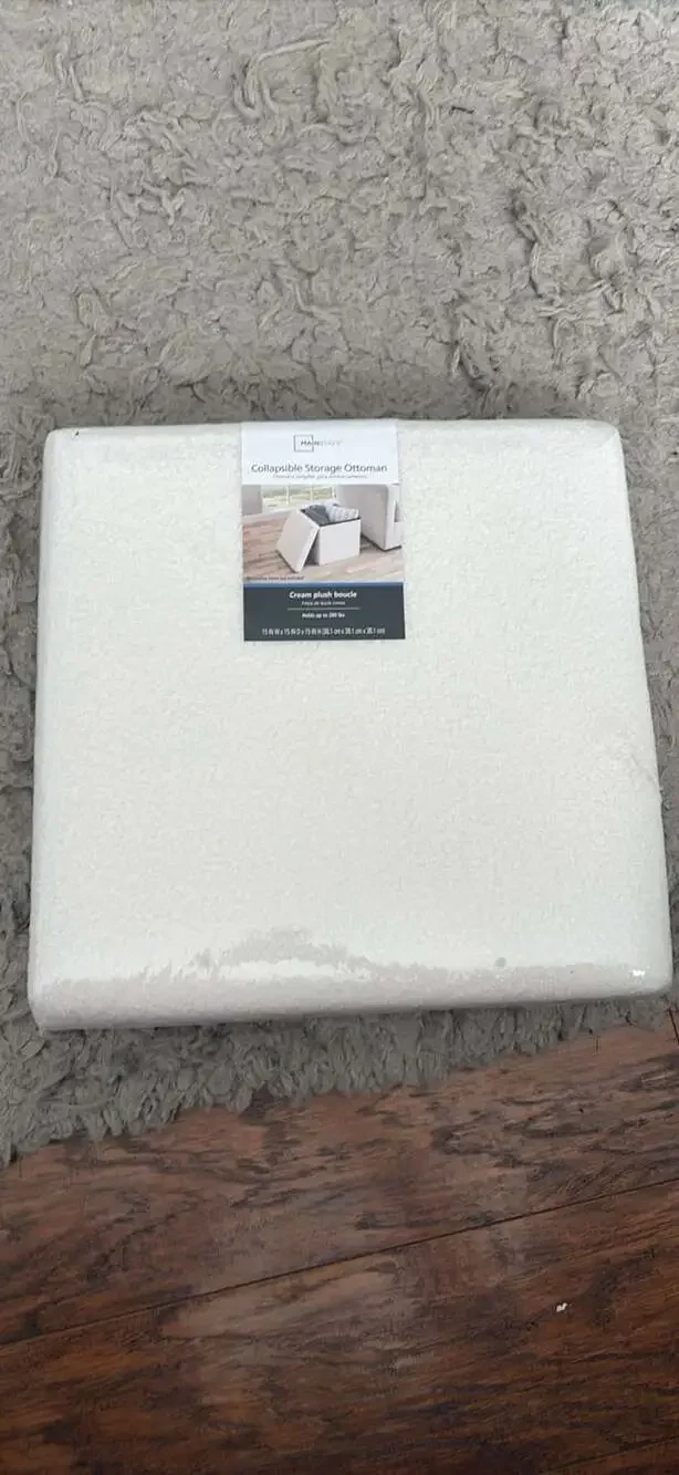 Mainstays Collapsible Storage Ottoman, Cream Plush Boucle, 15